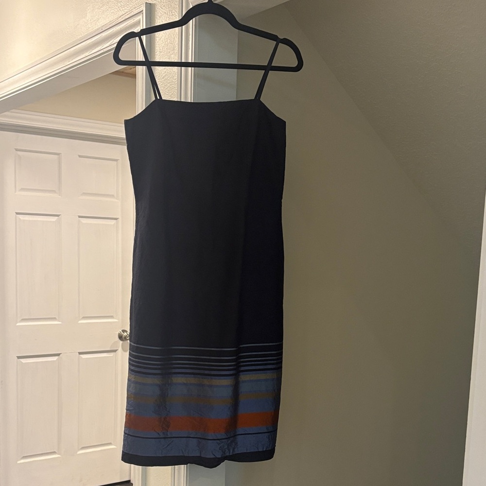 Ann Taylor Black Dress with Blue and Orange Stripes